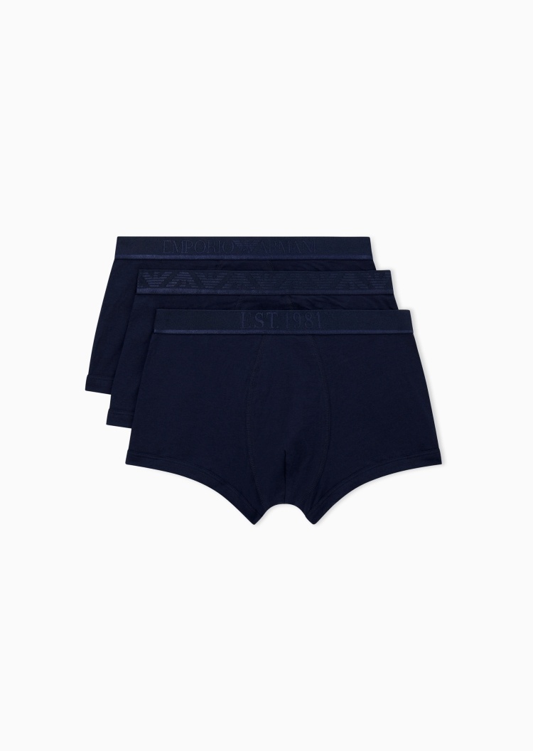 Emporio Armani 男士纯棉弹力平角三条装徽标饰边内裤套装