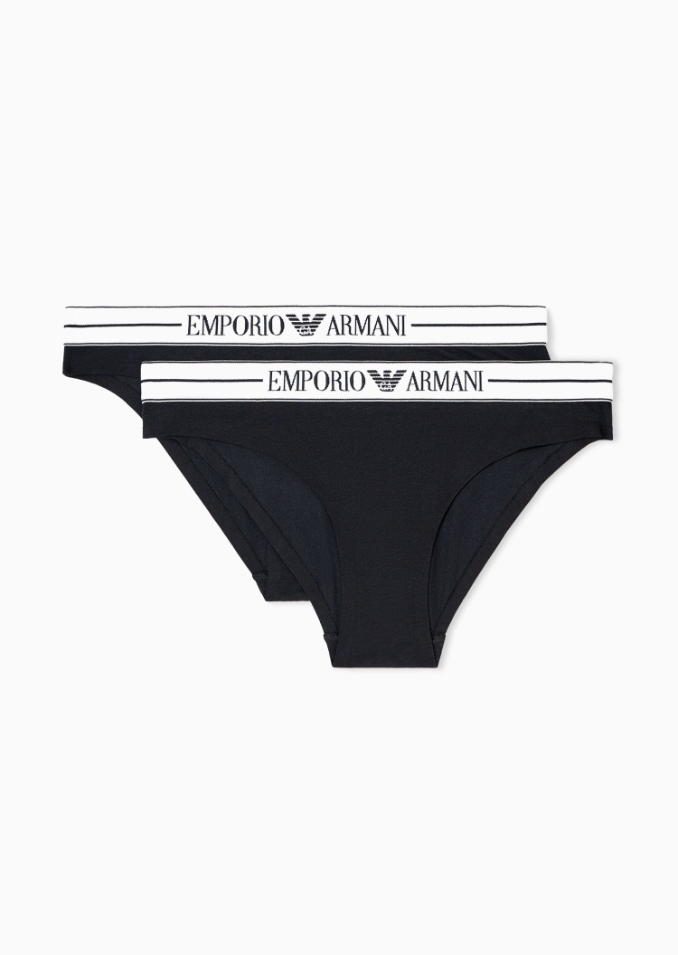 Emporio Armani 女士纯棉弹力三角两条装徽标饰边内裤套装