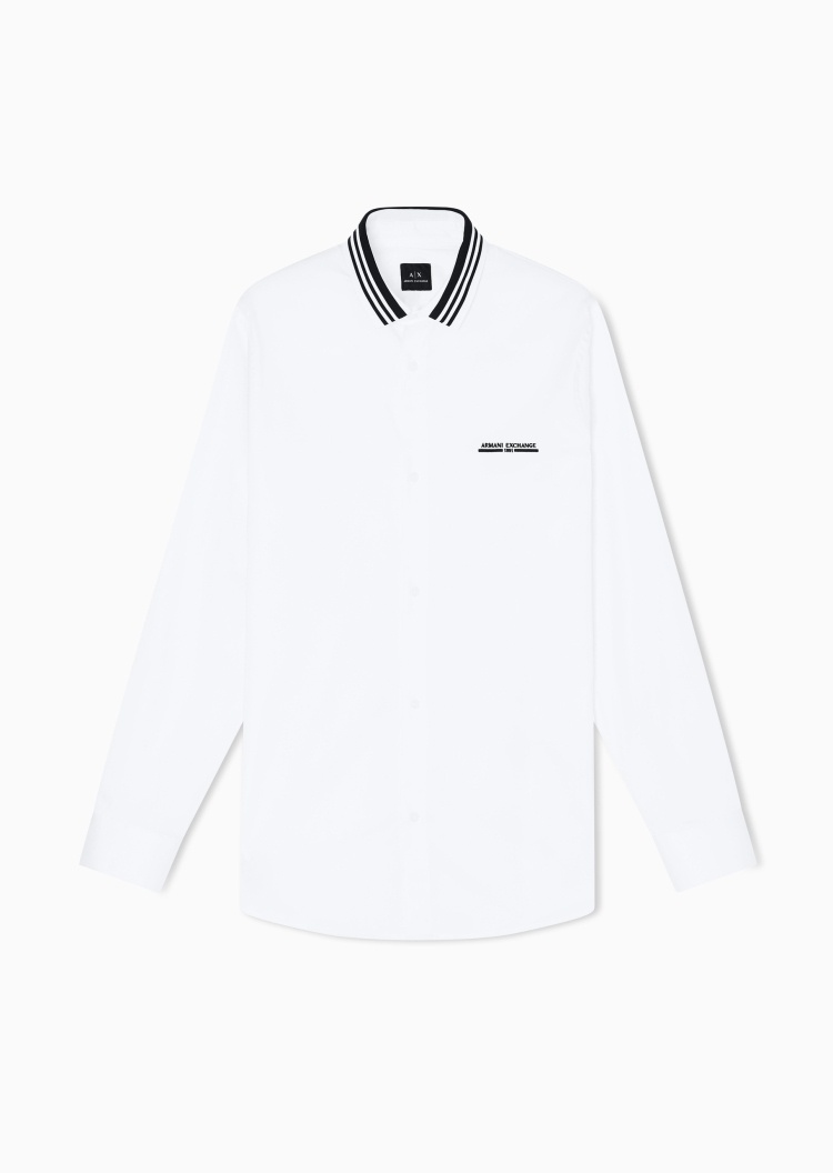 ARMANI EXCHANGE 男士纯棉微弹长袖翻领撞色饰边衬衫