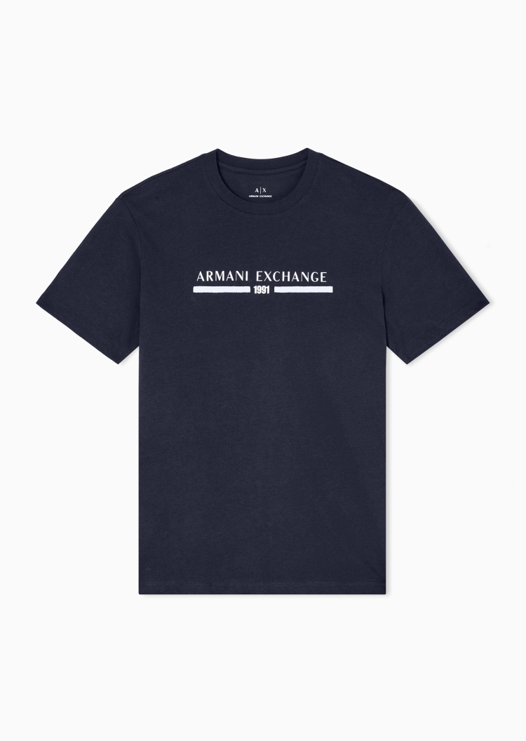ARMANI EXCHANGE 男士全棉合身短袖圆领撞色标识轻薄T恤