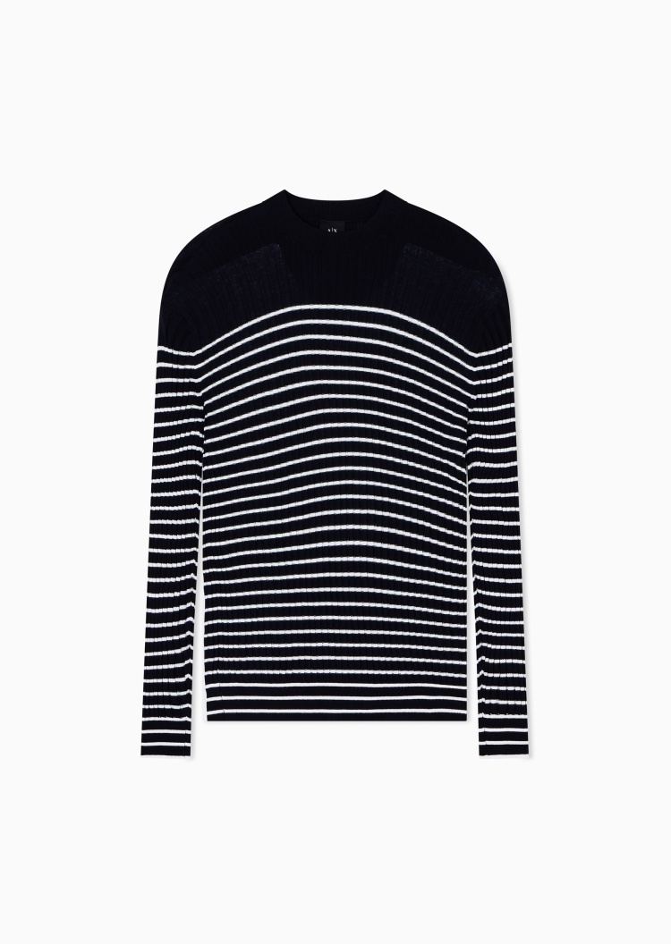 ARMANI EXCHANGE 男士全棉长袖圆领撞色条纹针织衫