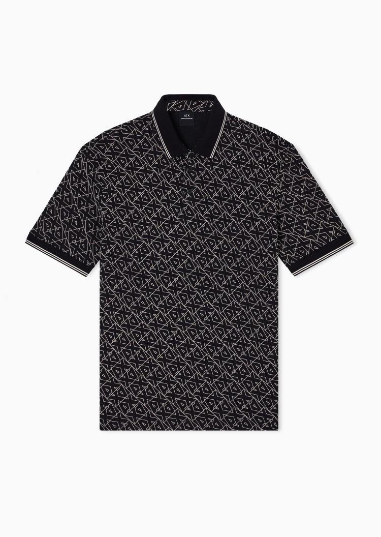 ARMANI EXCHANGE 男士全棉短袖翻领植绒老花Polo衫