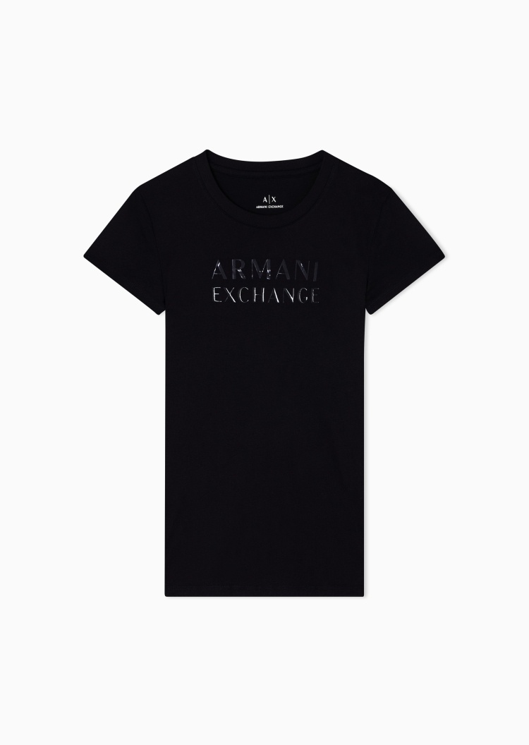 ARMANI EXCHANGE 女士全棉修身短袖圆领字母印花轻薄T恤