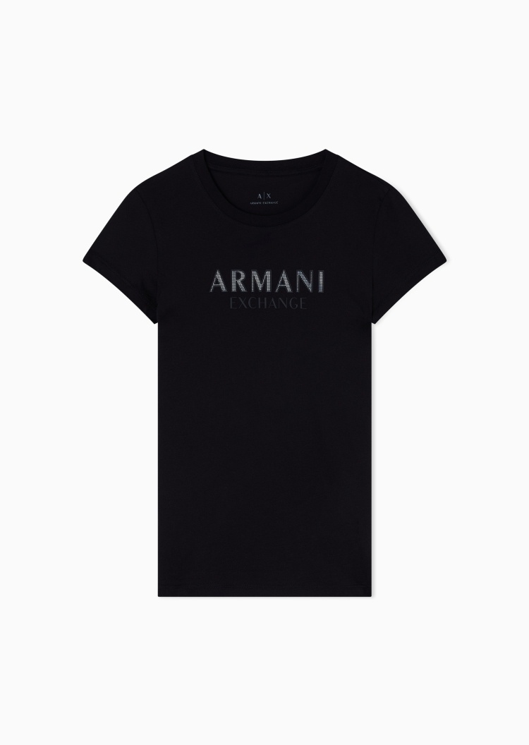 ARMANI EXCHANGE 女士全棉修身短袖圆领LOGO印花轻薄T恤