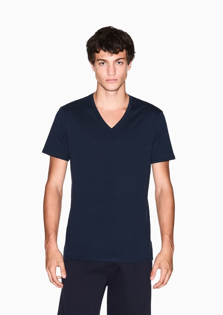 ARMANI EXCHANGE 男士纯棉重磅修身短袖V领纯色简约T恤