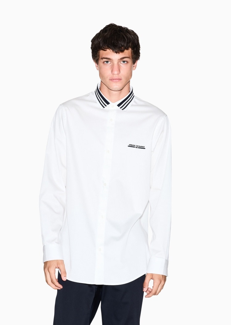 ARMANI EXCHANGE 男士纯棉微弹长袖翻领撞色饰边衬衫