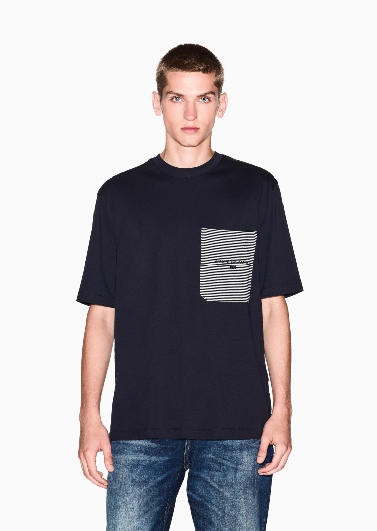 ARMANI EXCHANGE 男士全棉宽松短袖圆领正肩撞色轻薄T恤