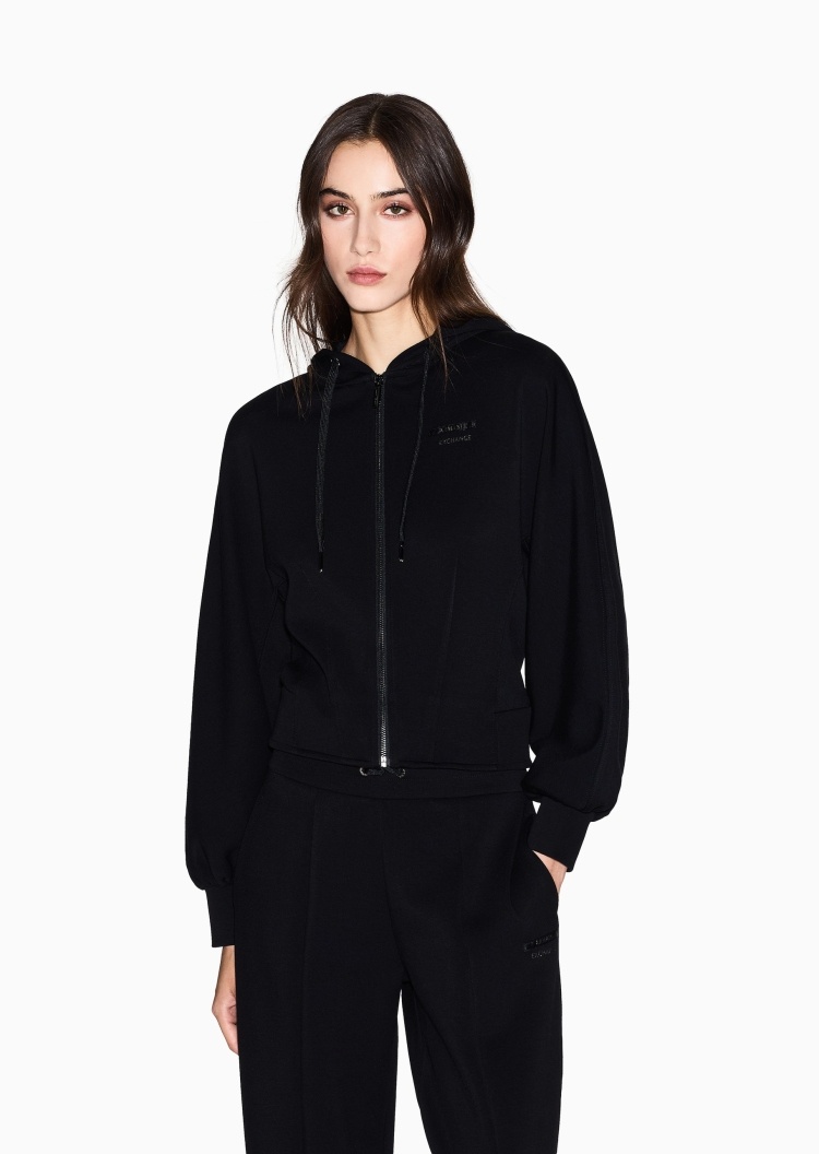 ARMANI EXCHANGE 女士修身长袖连帽拉链纯色重磅卫衣外套