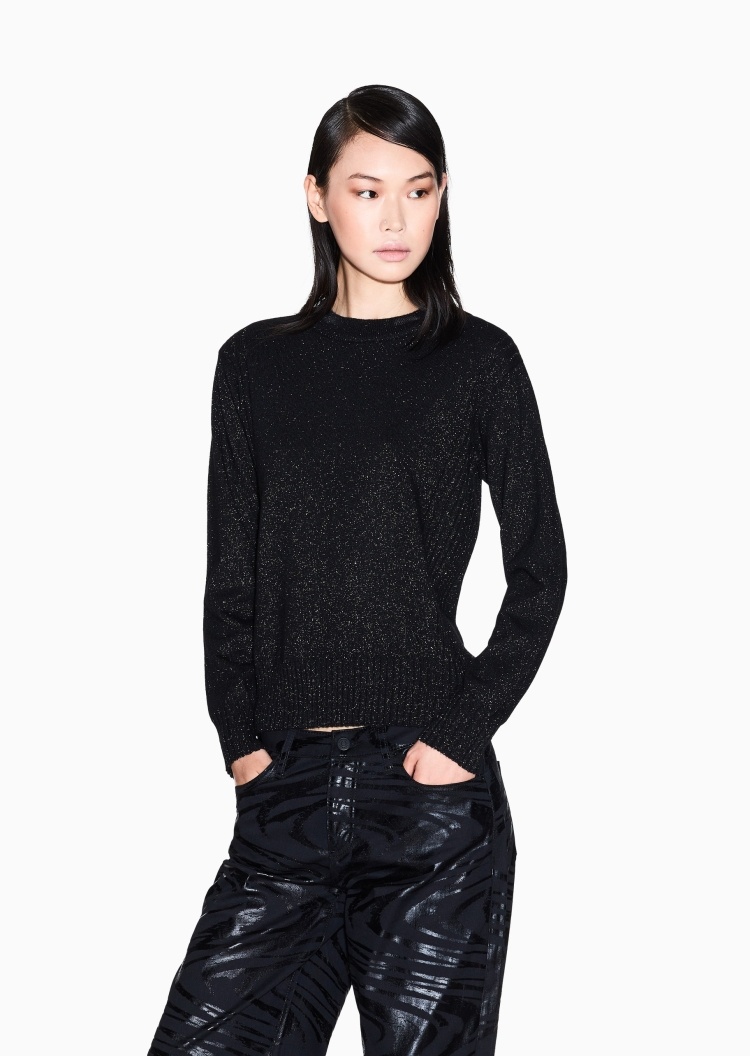 ARMANI EXCHANGE 女士绵羊毛长袖圆领金银丝套头毛衣
