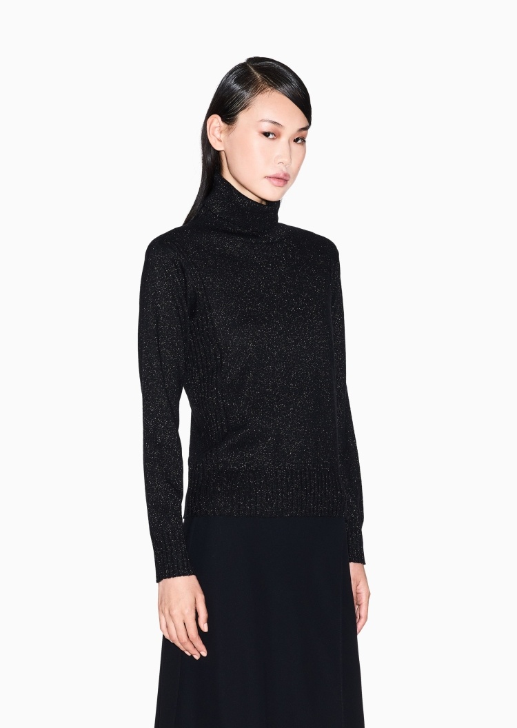 ARMANI EXCHANGE 女士绵羊毛长袖高领金银丝套头毛衣