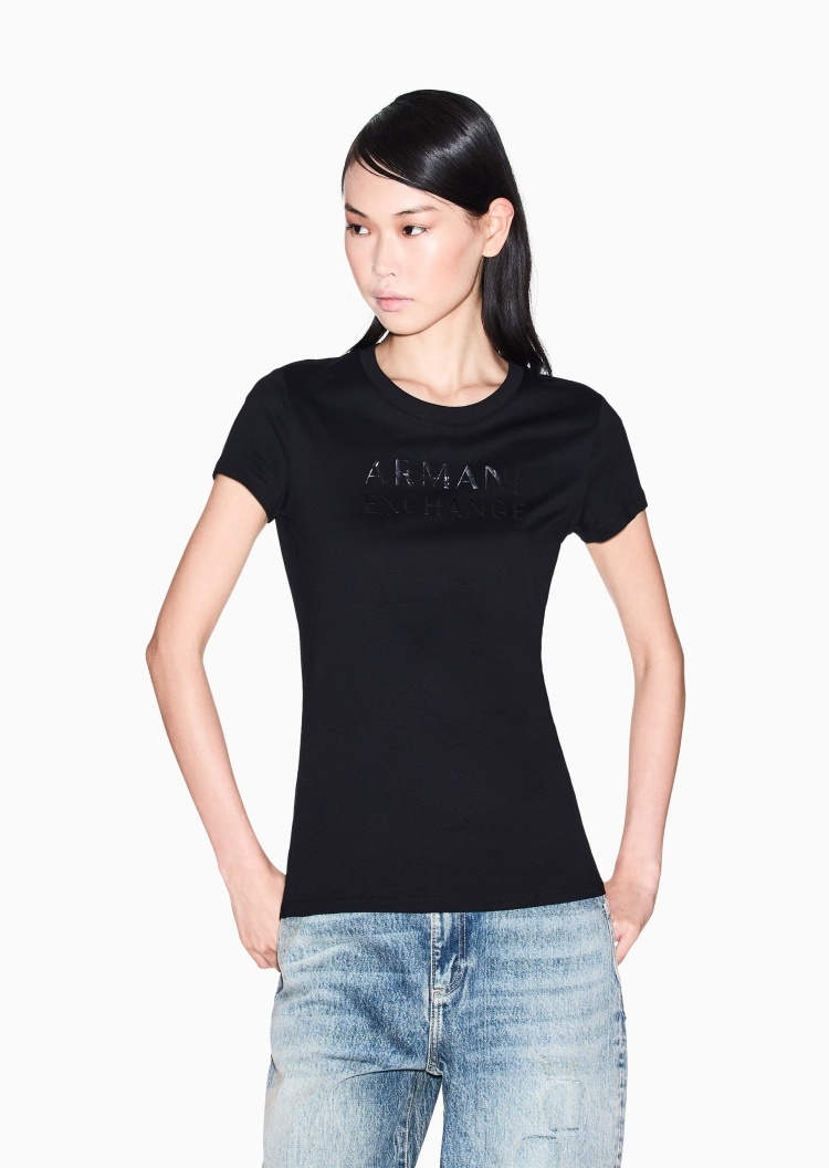 ARMANI EXCHANGE 女士全棉修身短袖圆领字母印花轻薄T恤