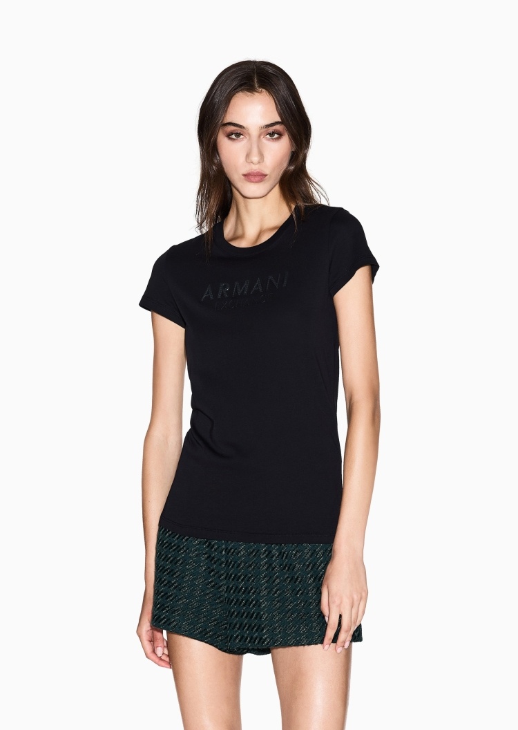 ARMANI EXCHANGE 女士全棉修身短袖圆领LOGO印花轻薄T恤