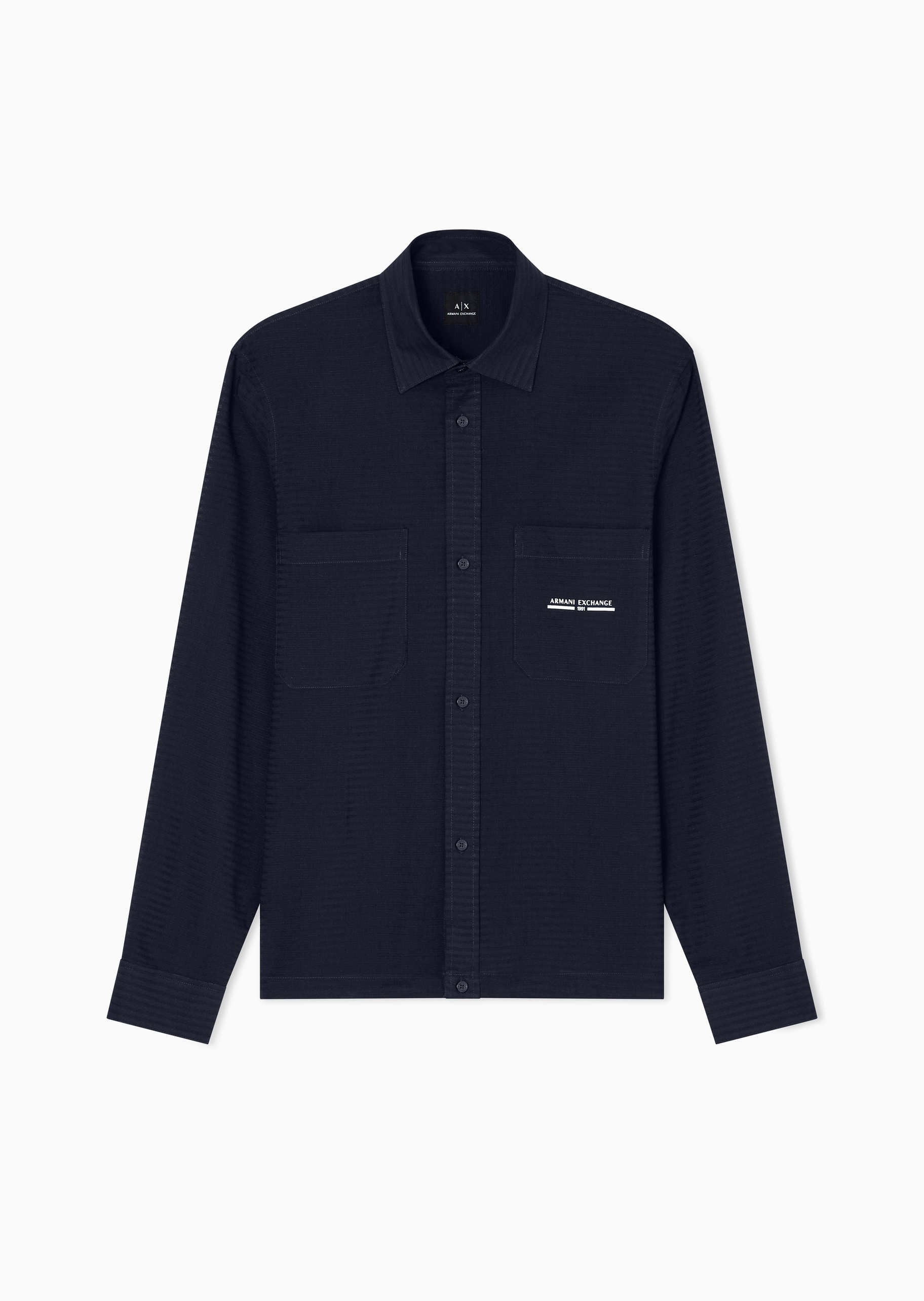 ARMANI EXCHANGE 男士棉质长袖翻领撞色标识纽扣衬衫