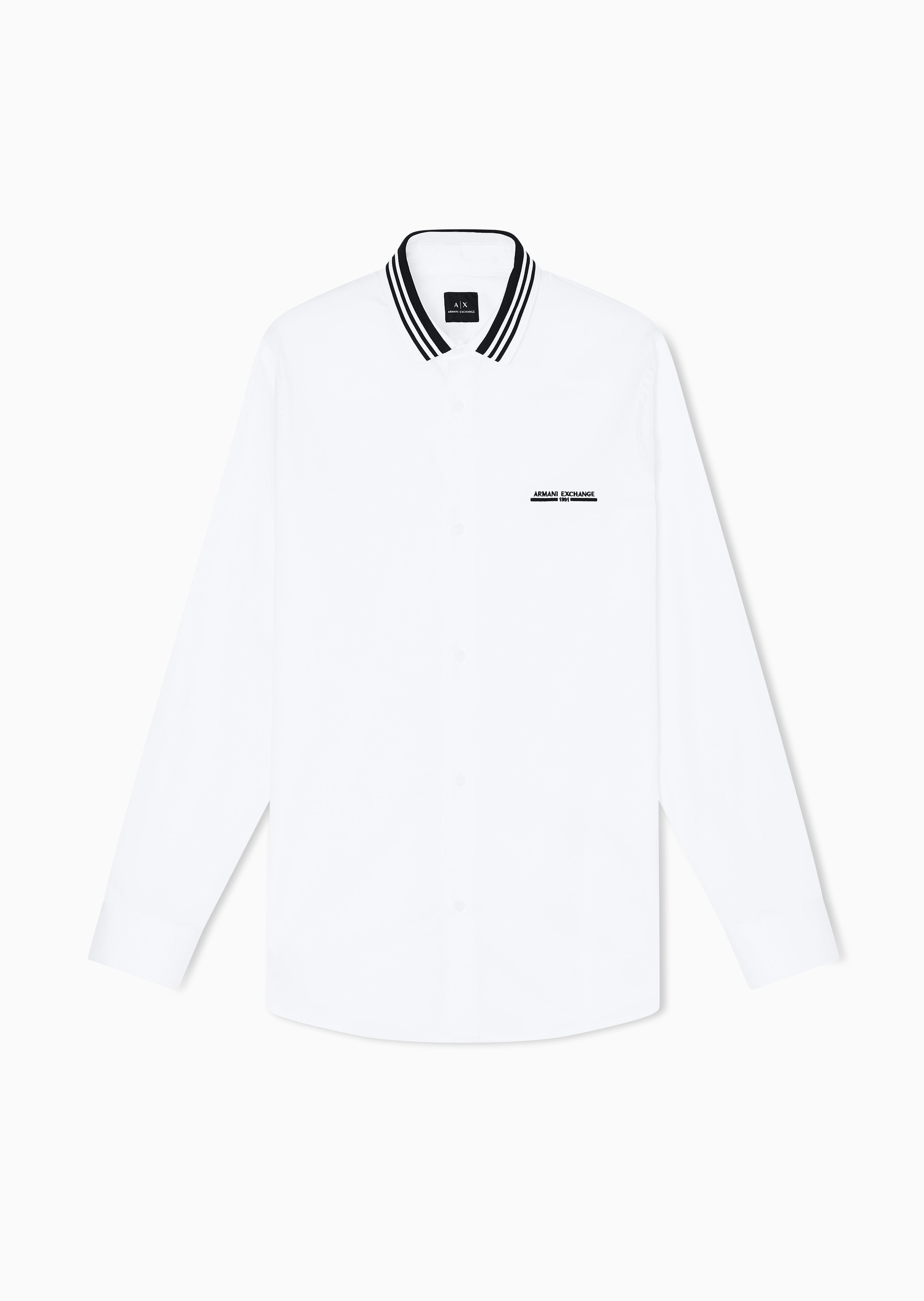 ARMANI EXCHANGE 男士纯棉微弹长袖翻领撞色饰边衬衫