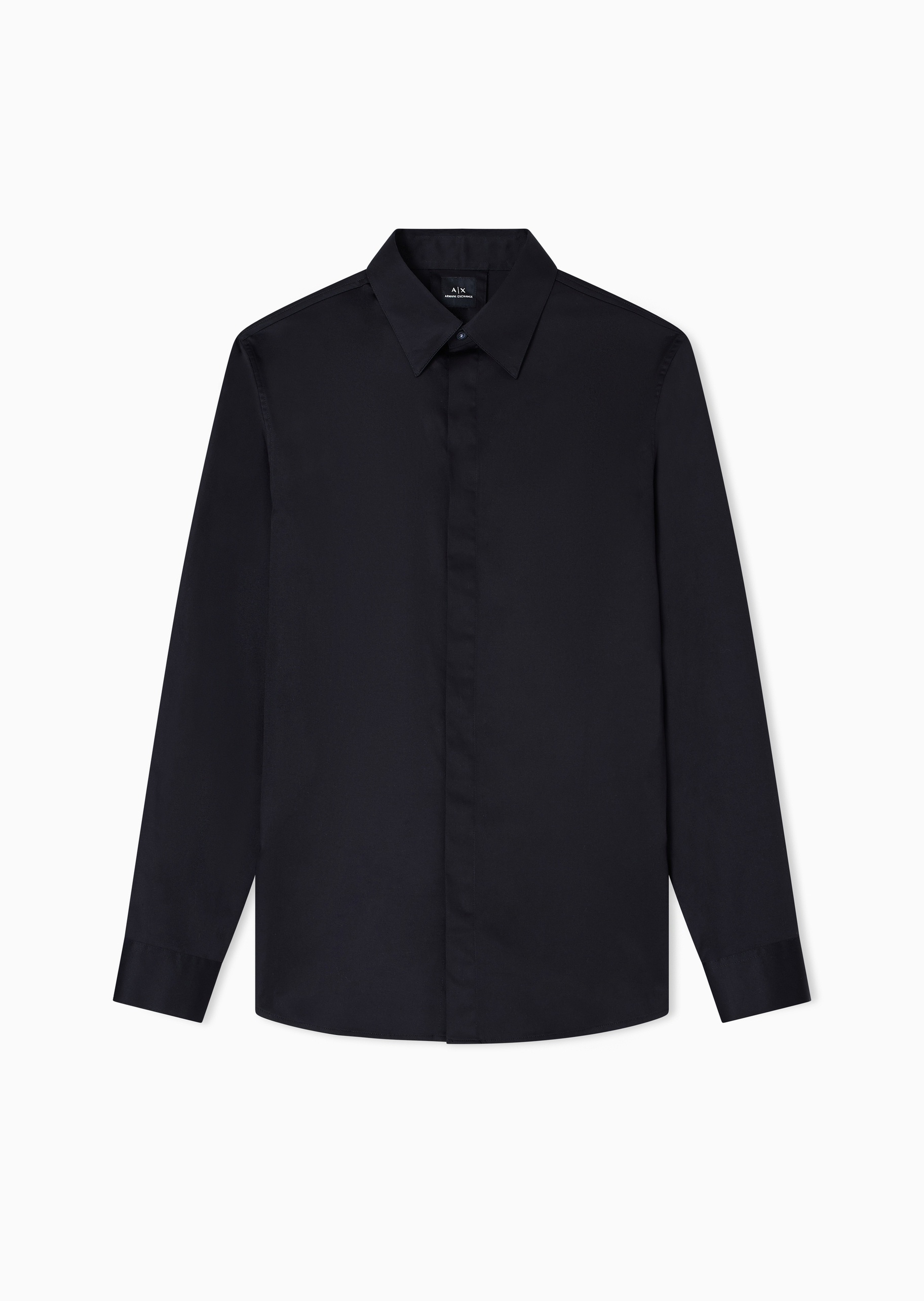 ARMANI EXCHANGE 男士纯棉微弹长袖翻领暗门襟纯色衬衫