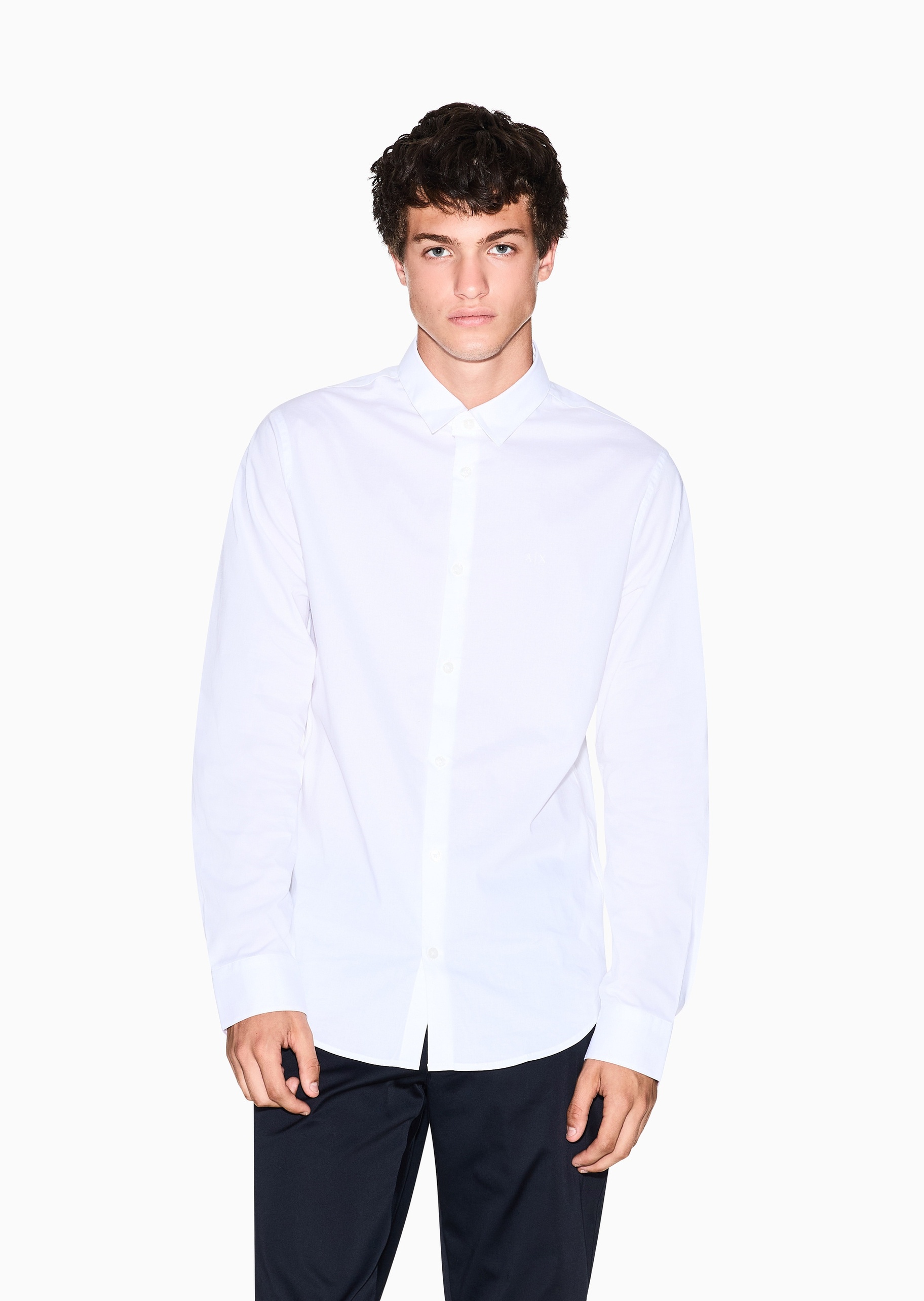 ARMANI EXCHANGE 男士纯棉微弹修身长袖翻领纯色衬衫