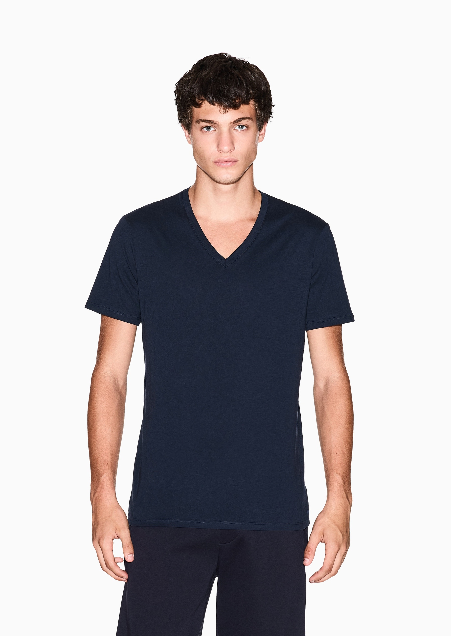 ARMANI EXCHANGE 男士纯棉重磅修身短袖V领纯色简约T恤