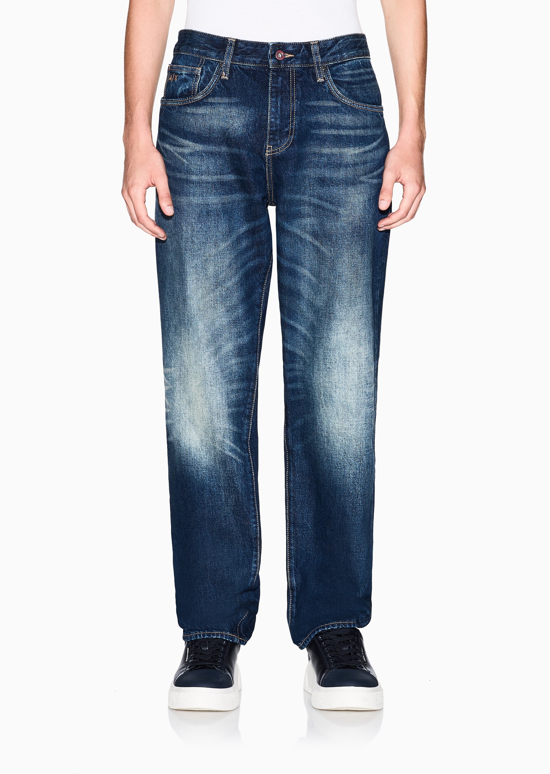 ARMANI EXCHANGE 男士直筒纯棉复古休闲水洗牛仔裤长裤