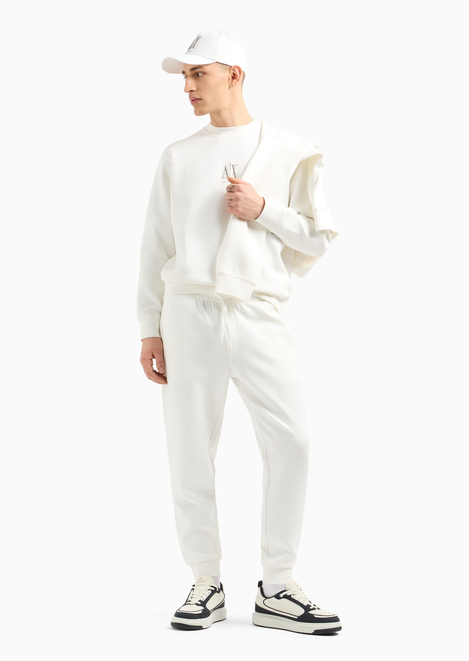 ARMANI EXCHANGE 男士棉质宽松系带长款锥形束脚运动卫裤