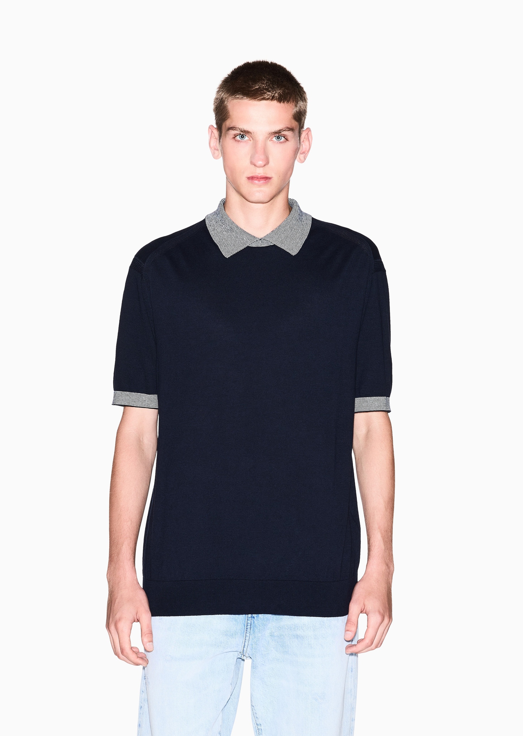 ARMANI EXCHANGE 男士翻领休闲纯棉短袖套头Polo针织衫