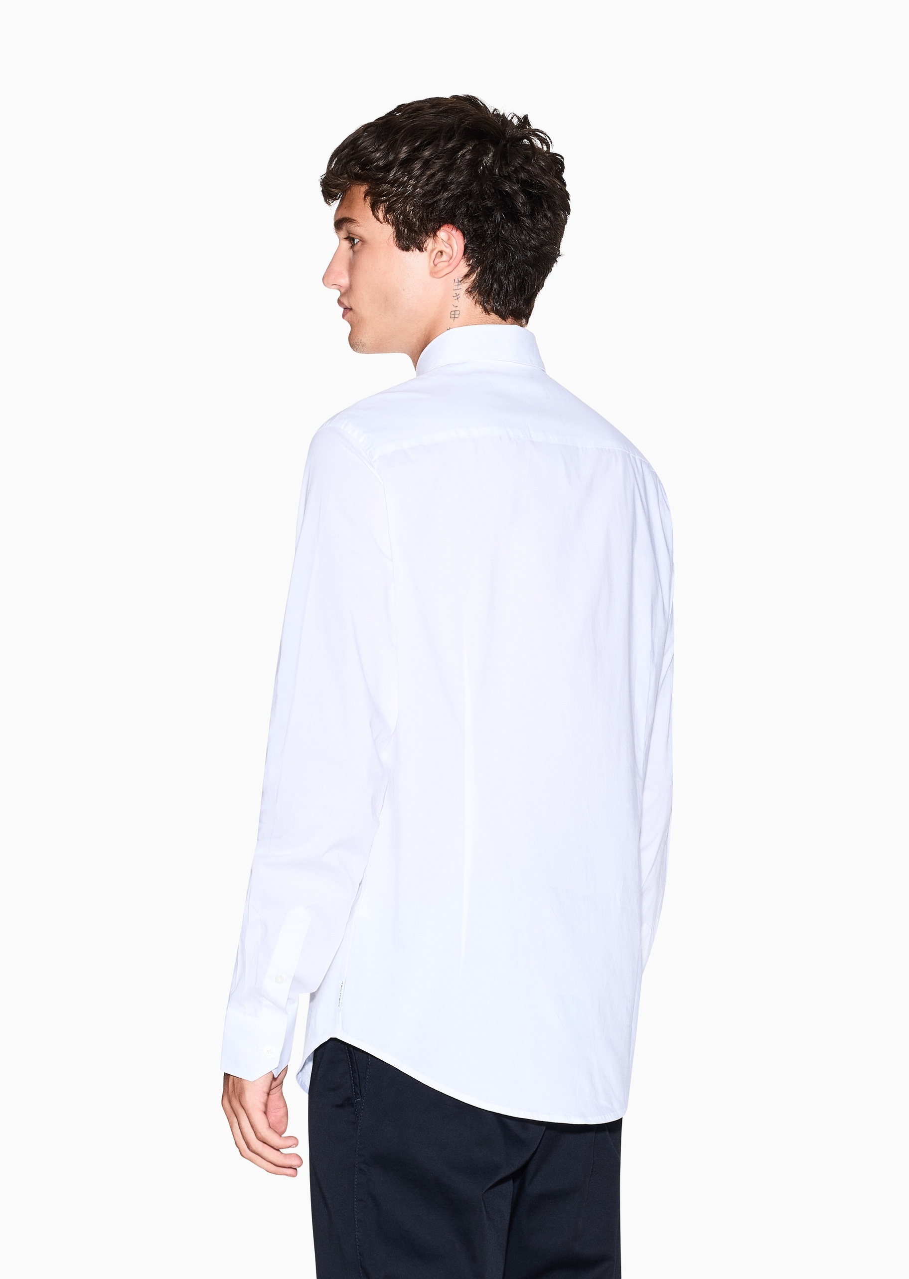 ARMANI EXCHANGE 男士纯棉微弹修身长袖翻领纯色衬衫