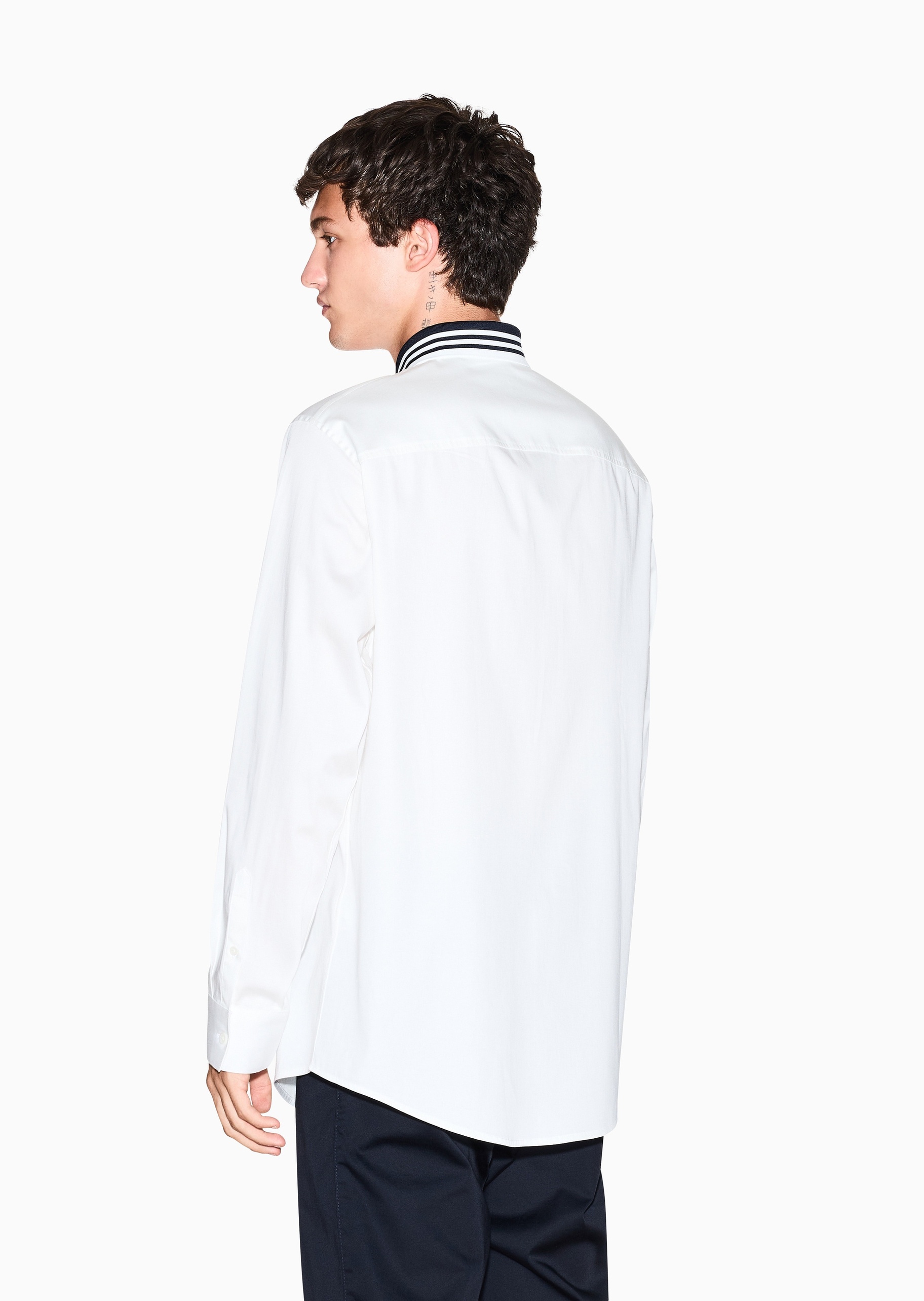 ARMANI EXCHANGE 男士纯棉微弹长袖翻领撞色饰边衬衫