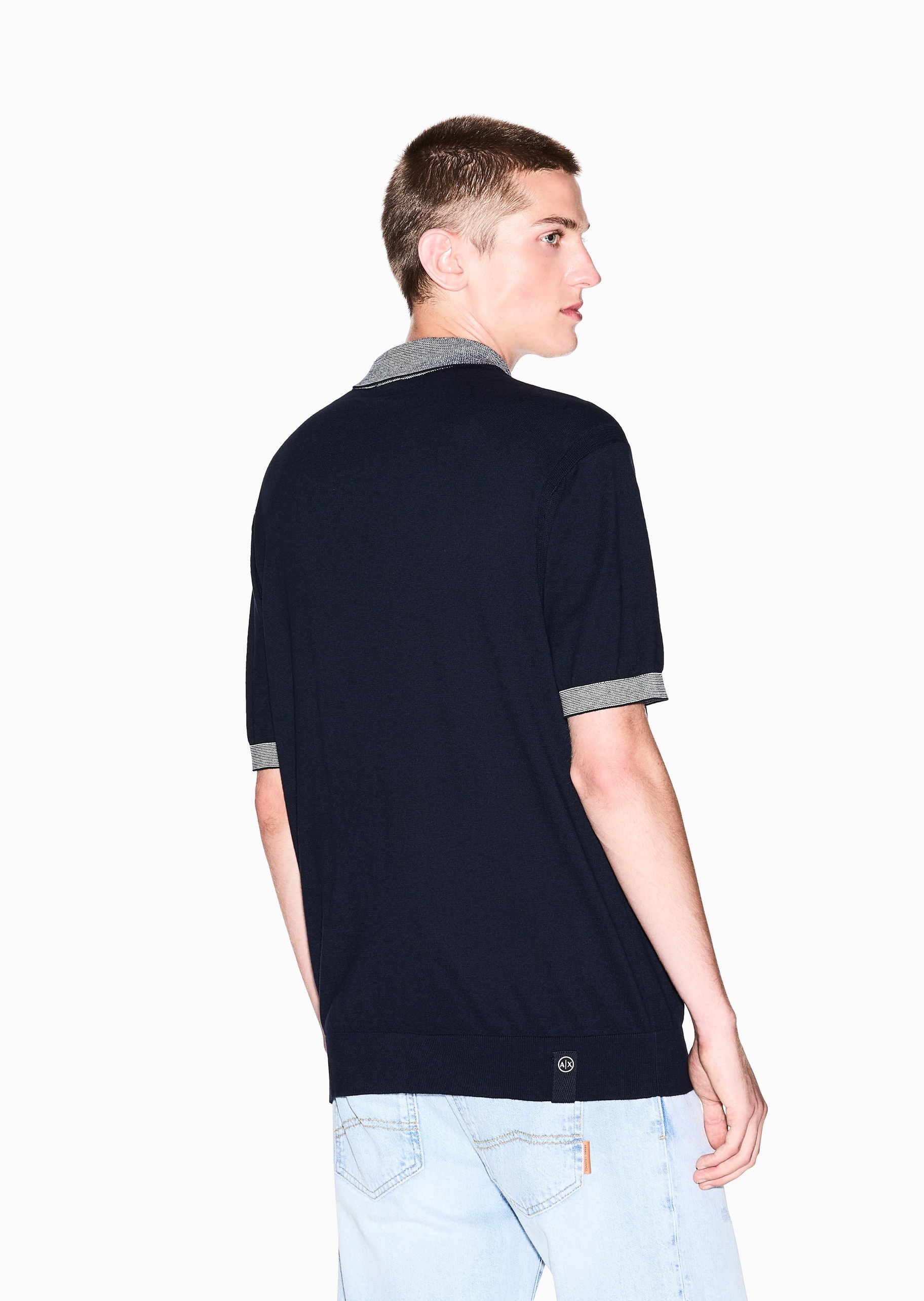 ARMANI EXCHANGE 男士翻领休闲纯棉短袖套头Polo针织衫