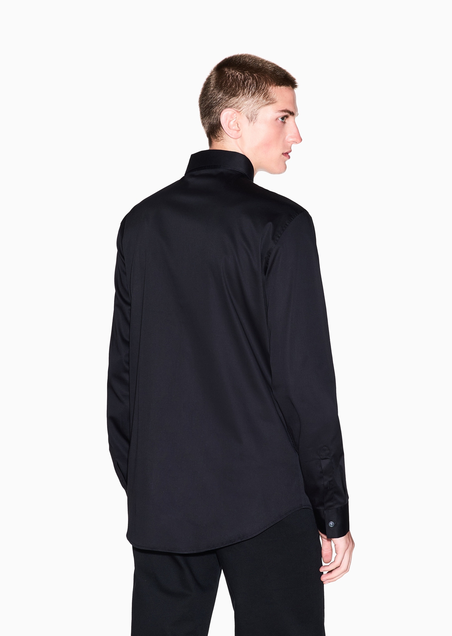 ARMANI EXCHANGE 男士纯棉微弹长袖翻领暗门襟纯色衬衫