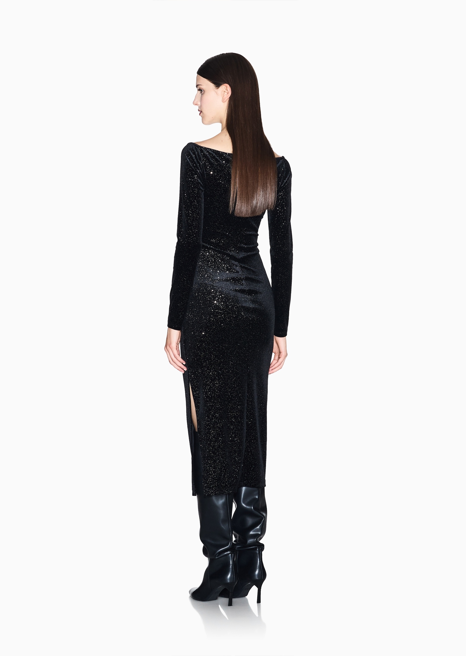ARMANI EXCHANGE 女士弹力修身长袖V领侧开衩连衣裙