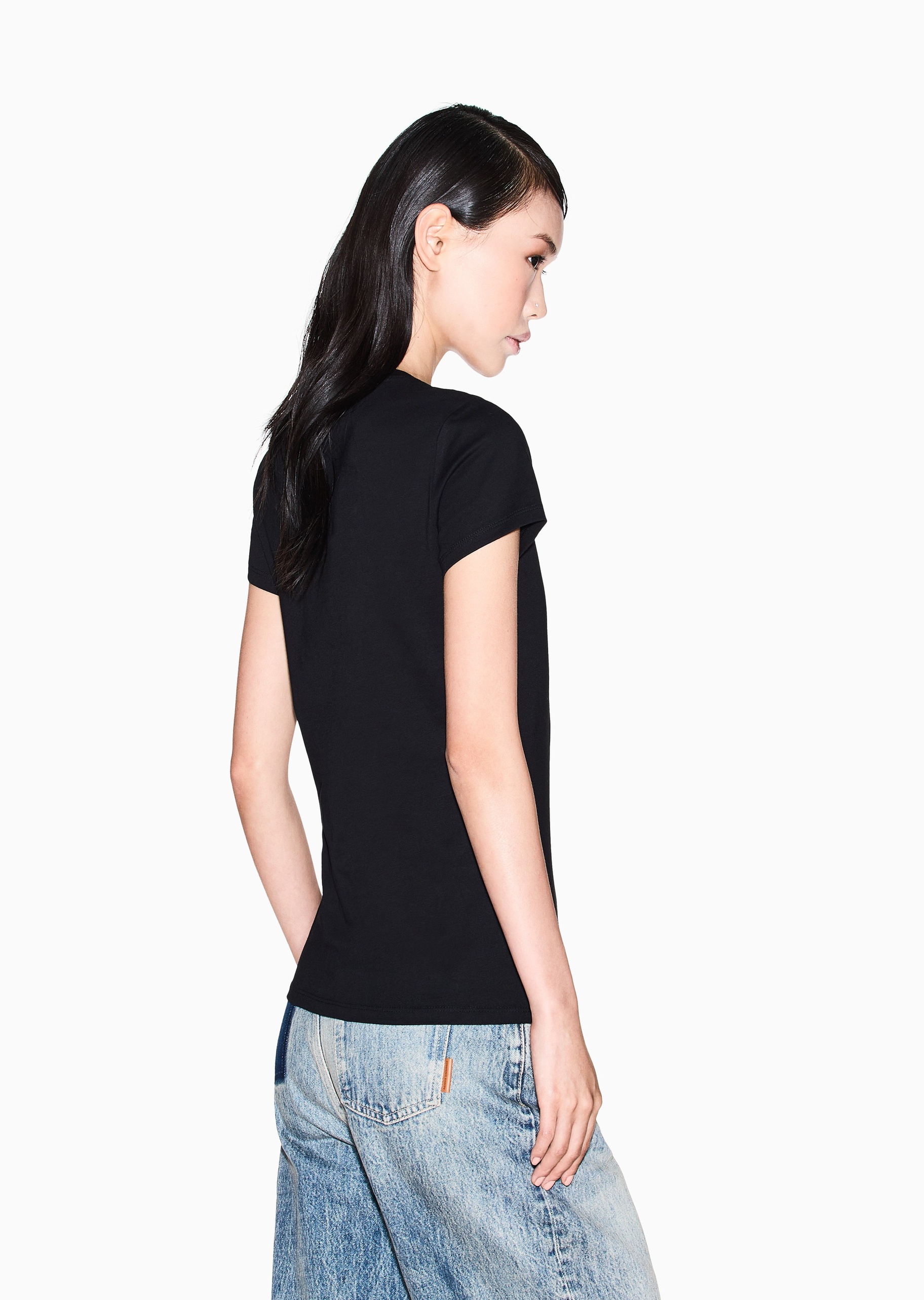 ARMANI EXCHANGE 女士纯棉修身短袖圆领字母印花轻薄T恤