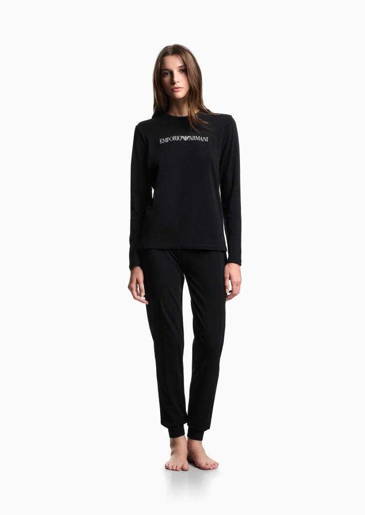 Emporio Armani 女士纯棉弹力长袖T恤长裤睡衣套装