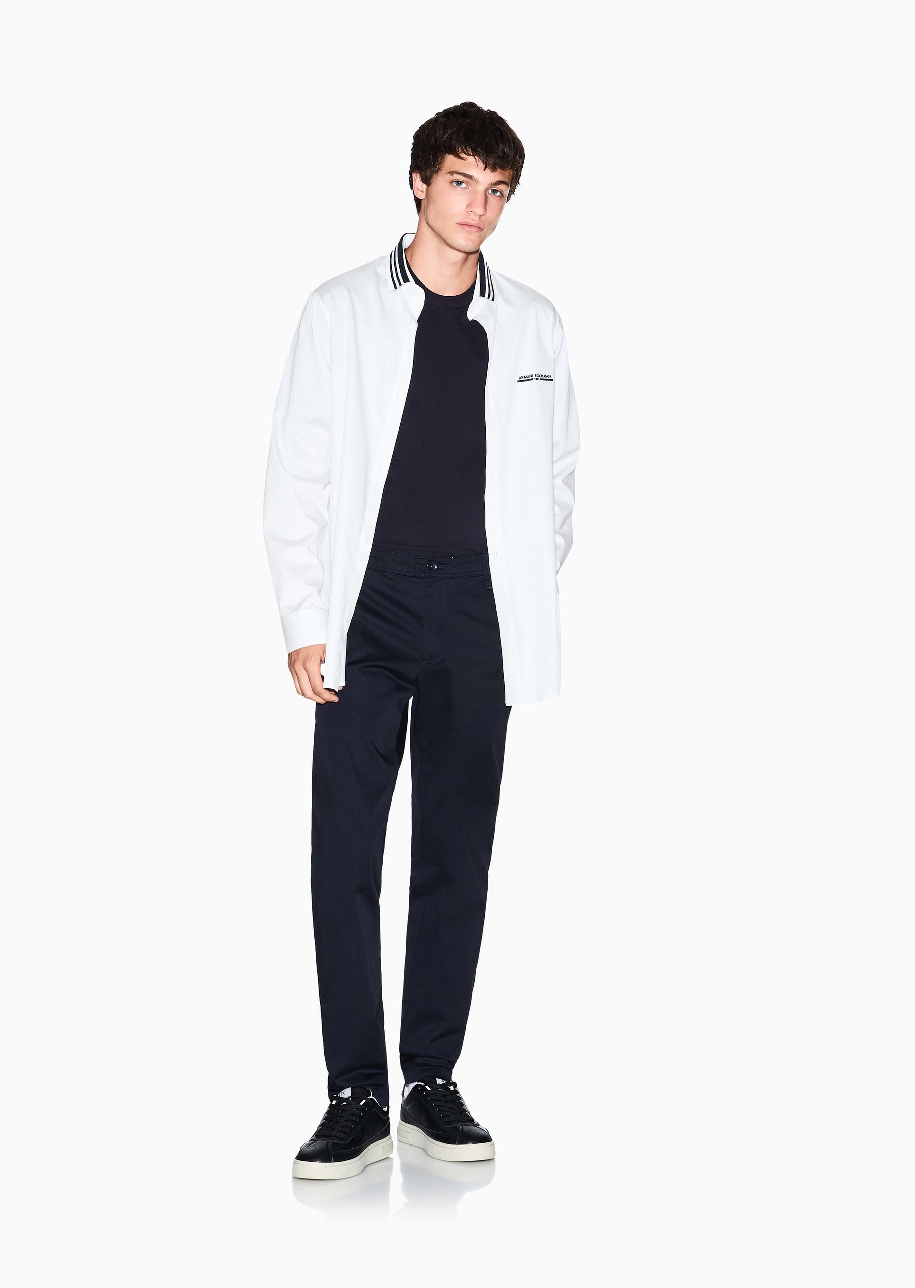 ARMANI EXCHANGE 男士纯棉微弹长袖翻领撞色饰边衬衫