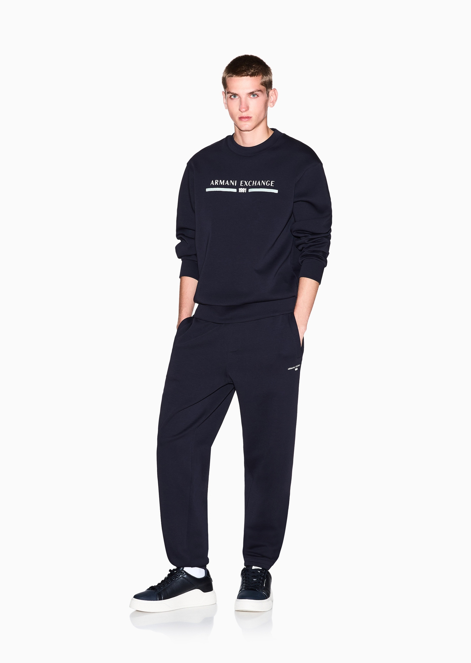 ARMANI EXCHANGE 男士棉质微弹合身长款锥形束脚重磅卫裤