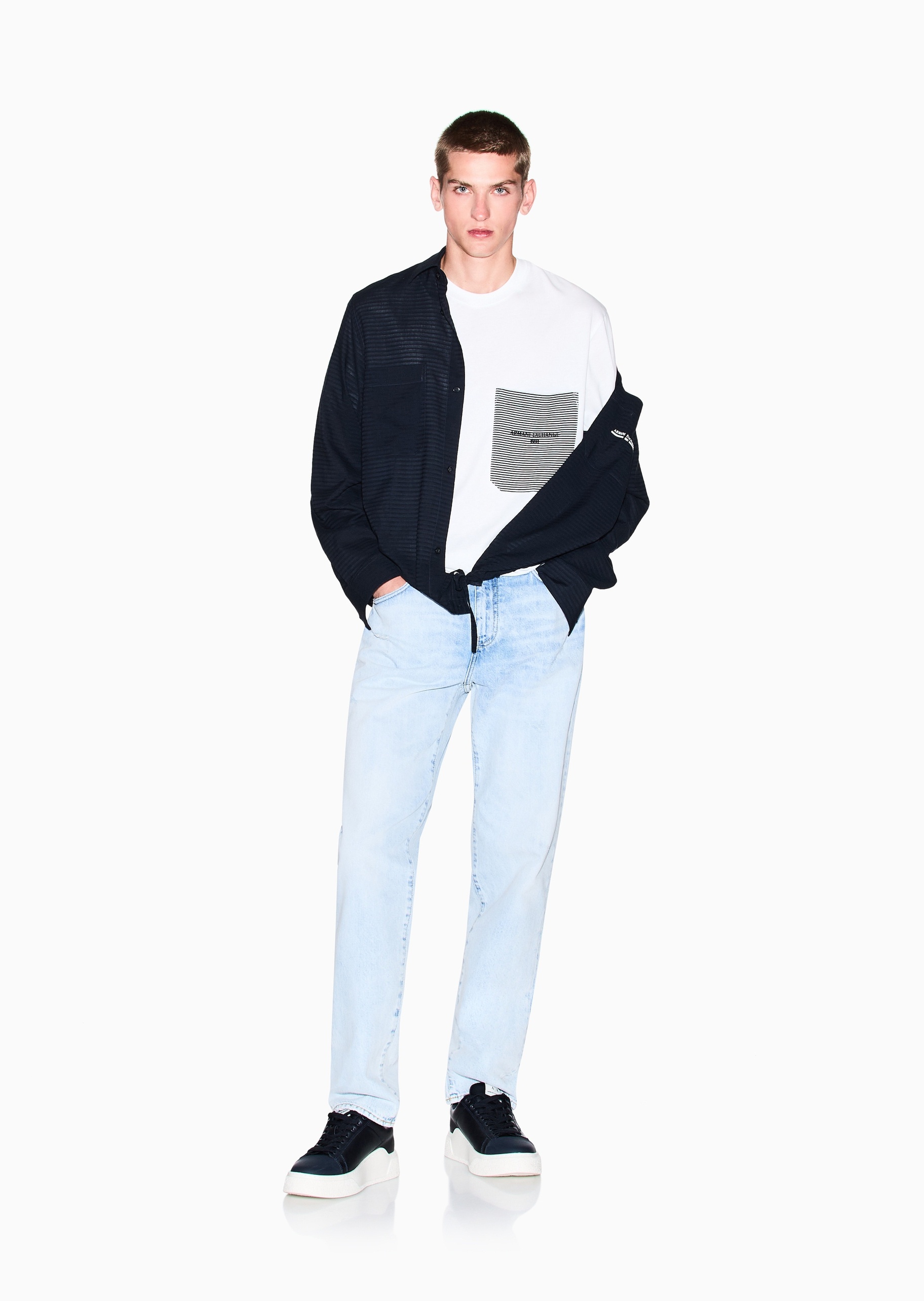 ARMANI EXCHANGE 男士纯棉宽松短袖圆领正肩撞色轻薄T恤