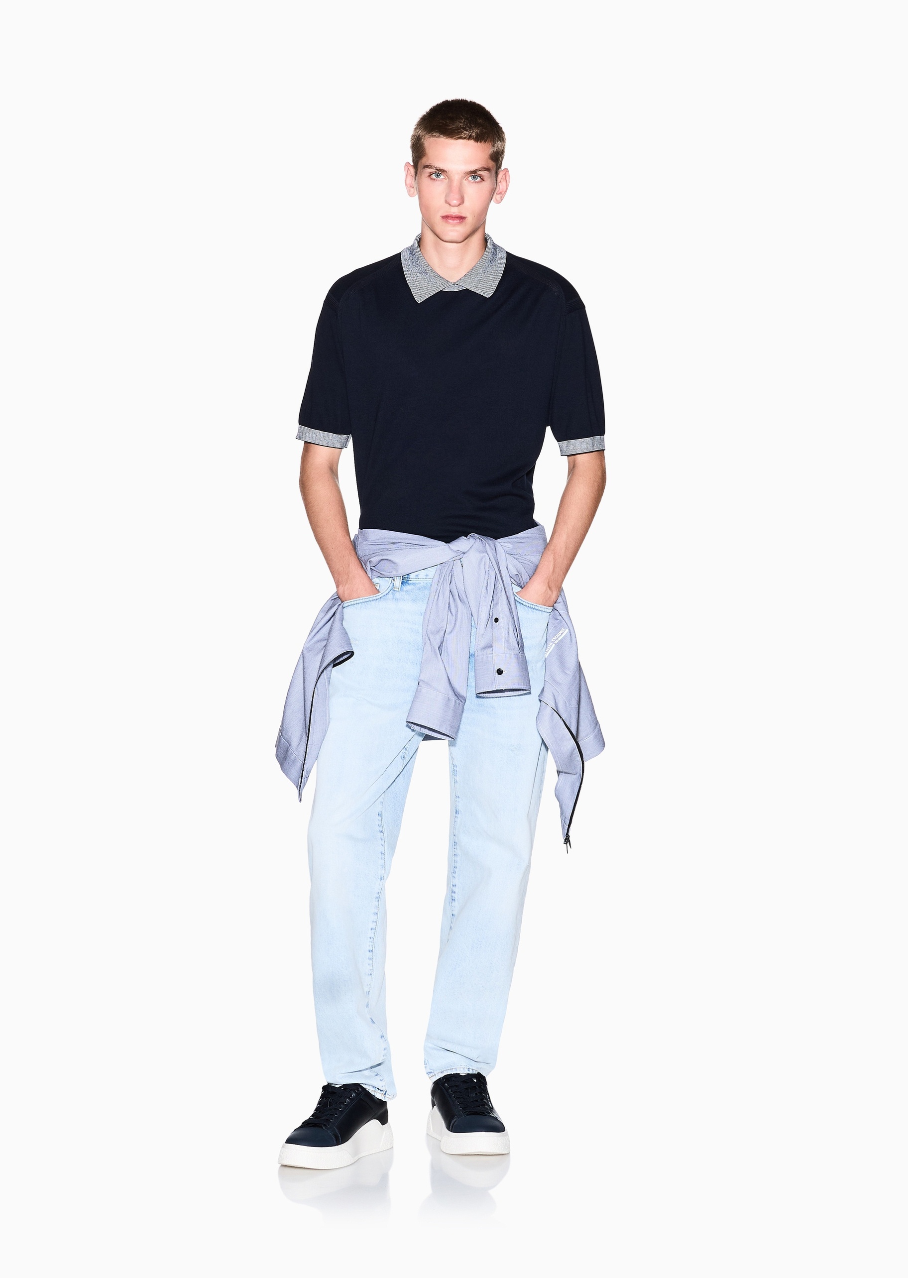 ARMANI EXCHANGE 男士翻领休闲纯棉短袖套头Polo针织衫