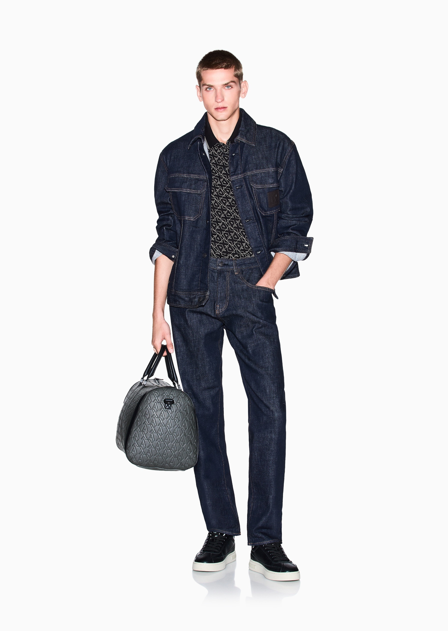 ARMANI EXCHANGE 男士纯棉短袖翻领植绒老花Polo衫