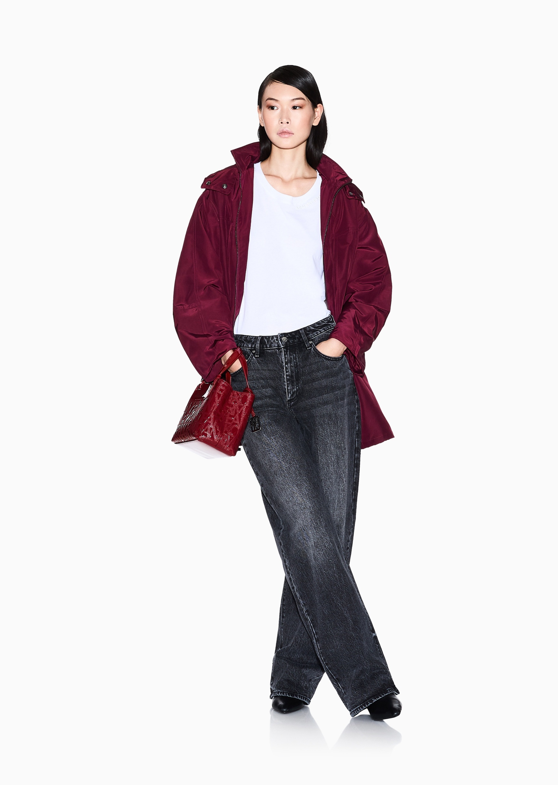 ARMANI EXCHANGE 女士纯棉微弹宽松高腰加长直筒牛仔裤