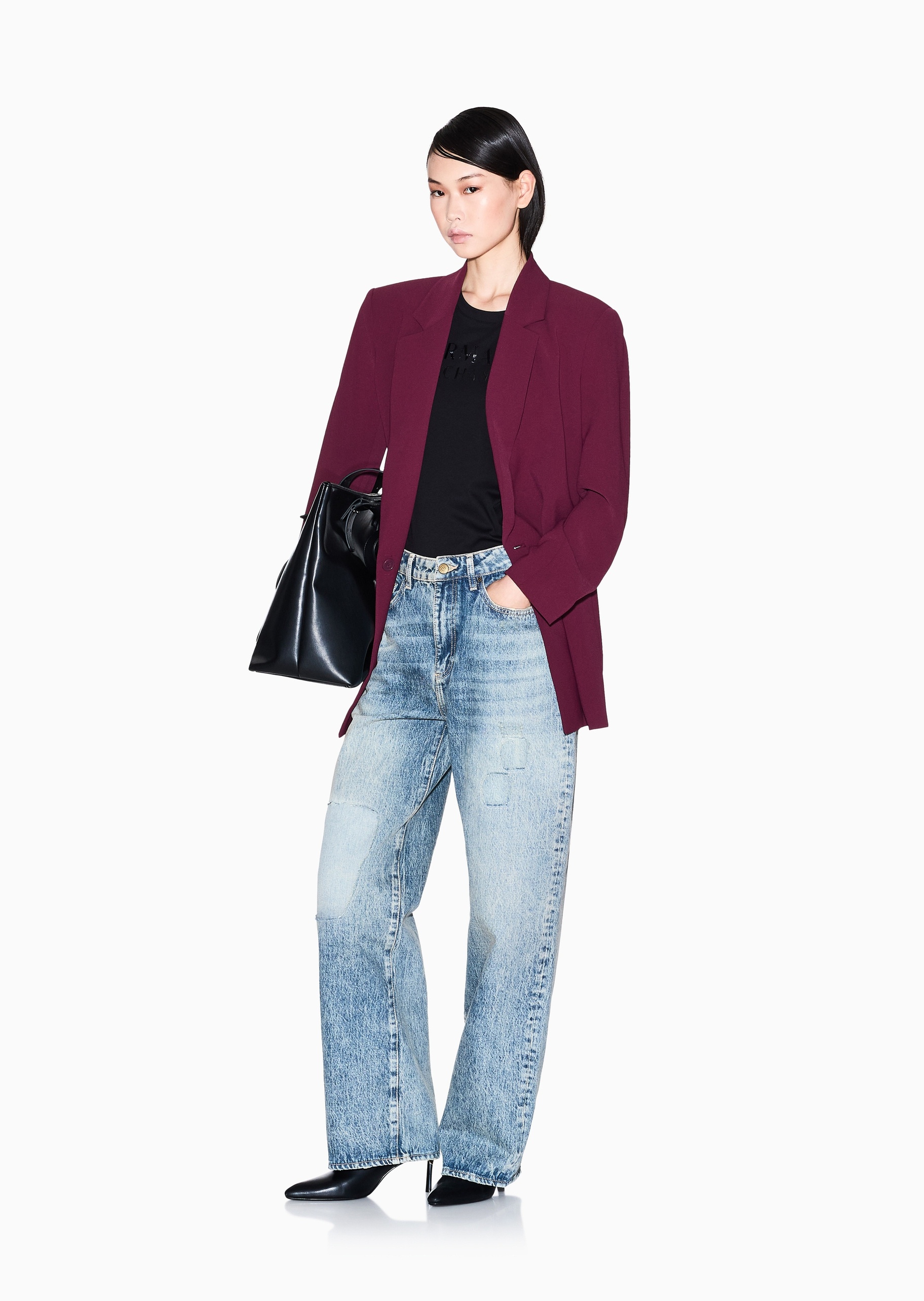 ARMANI EXCHANGE 女士纯棉修身短袖圆领字母印花轻薄T恤