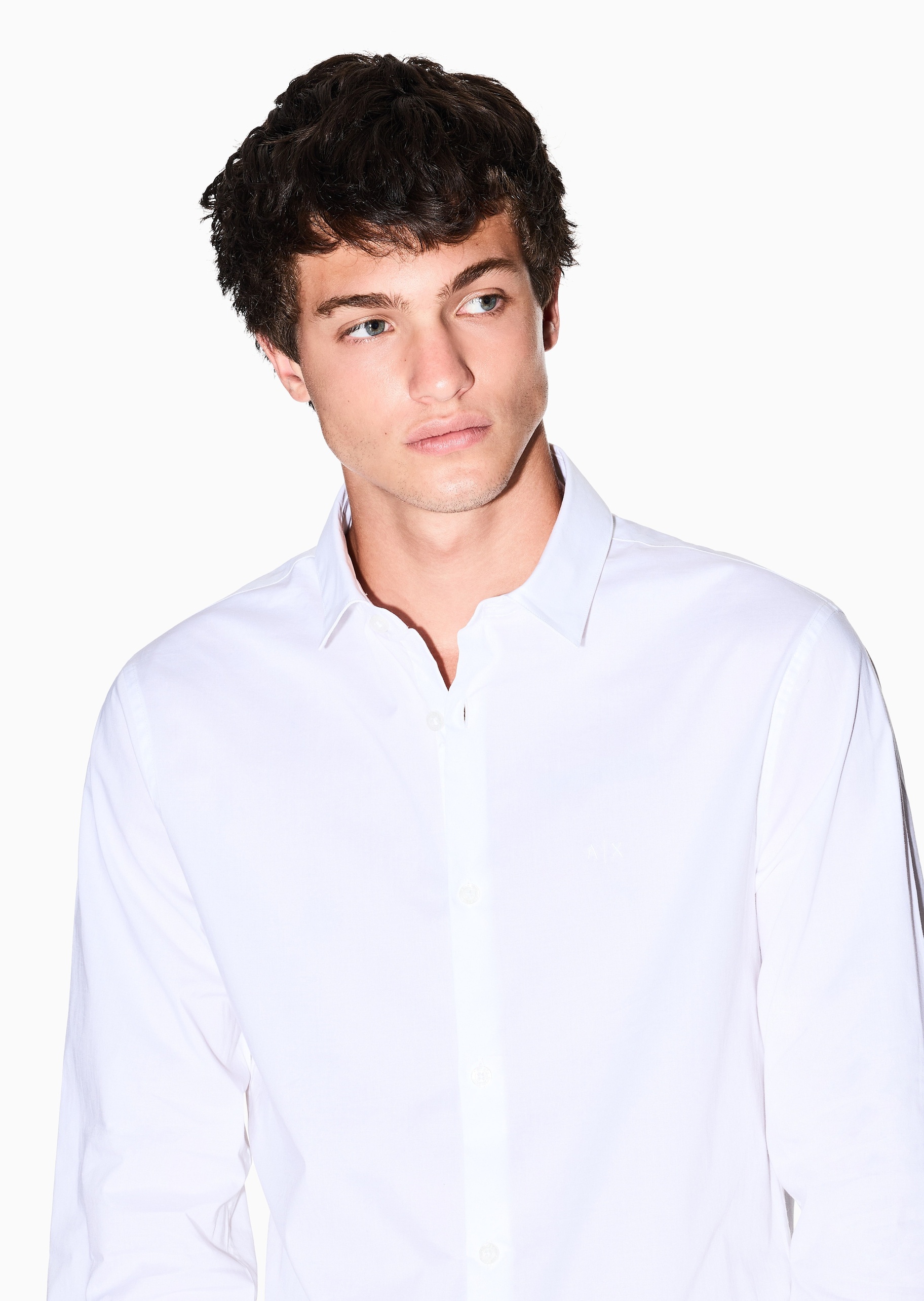 ARMANI EXCHANGE 男士纯棉微弹修身长袖翻领纯色衬衫