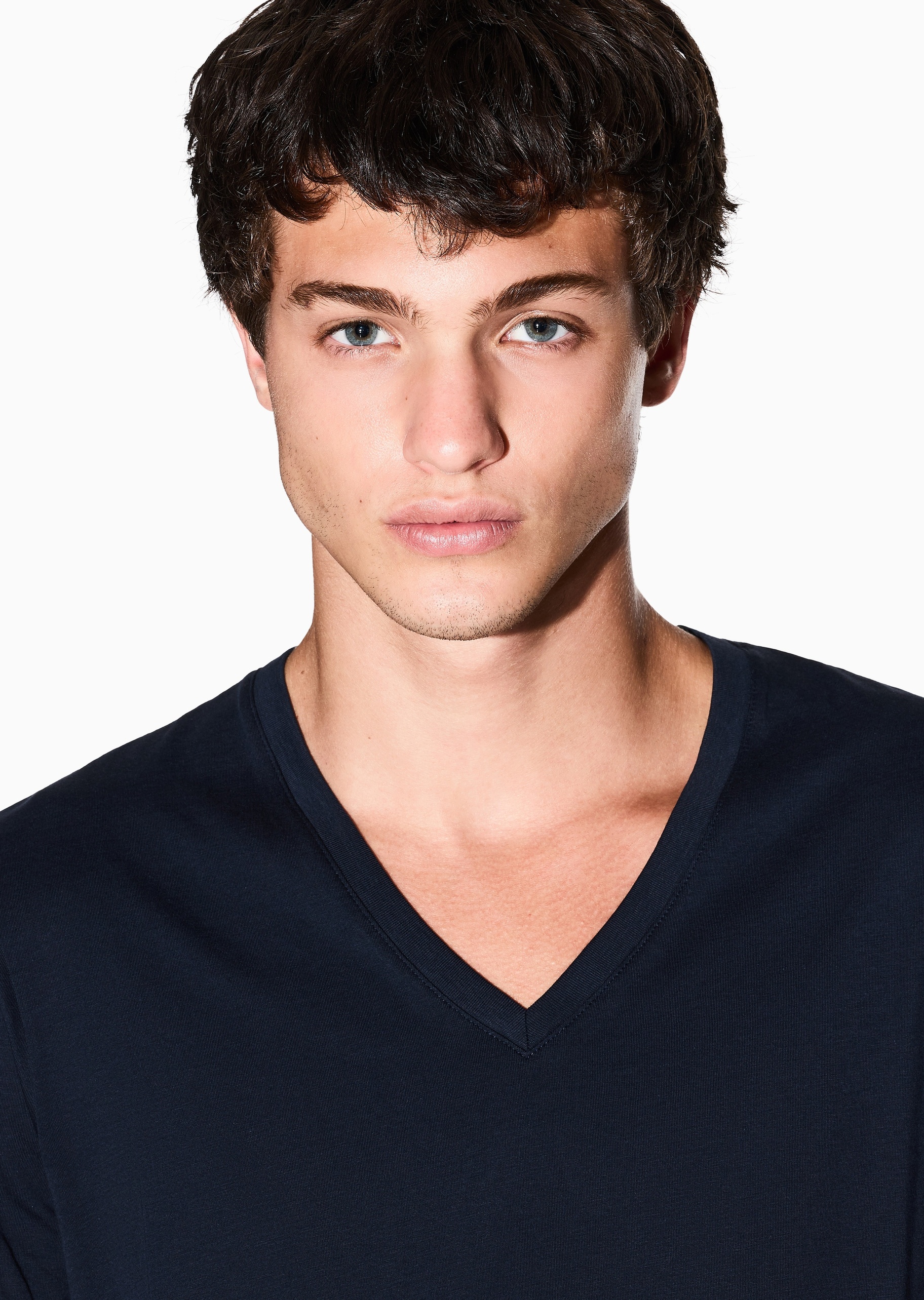 ARMANI EXCHANGE 男士纯棉重磅修身短袖V领纯色简约T恤