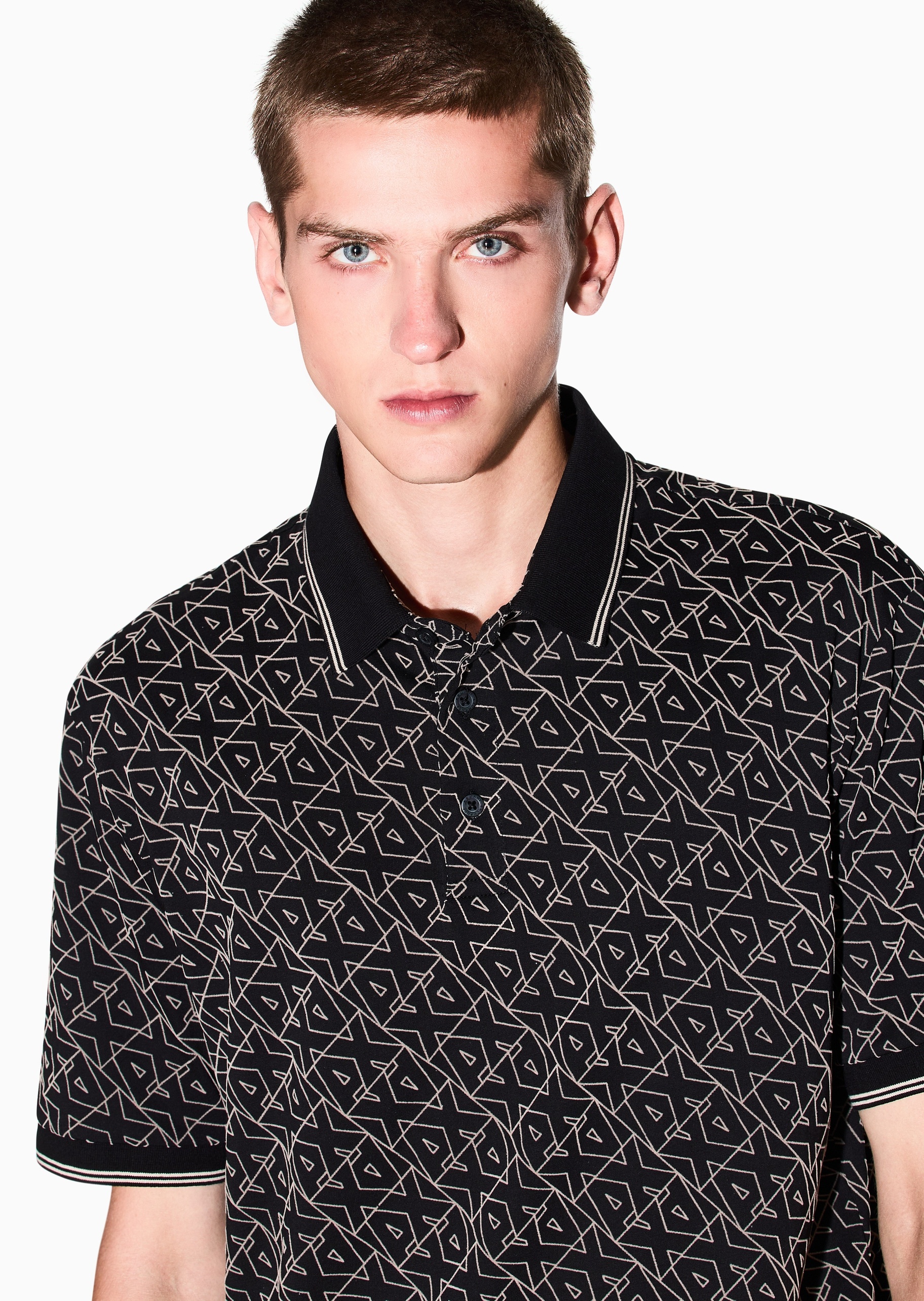 ARMANI EXCHANGE 男士纯棉短袖翻领植绒老花Polo衫