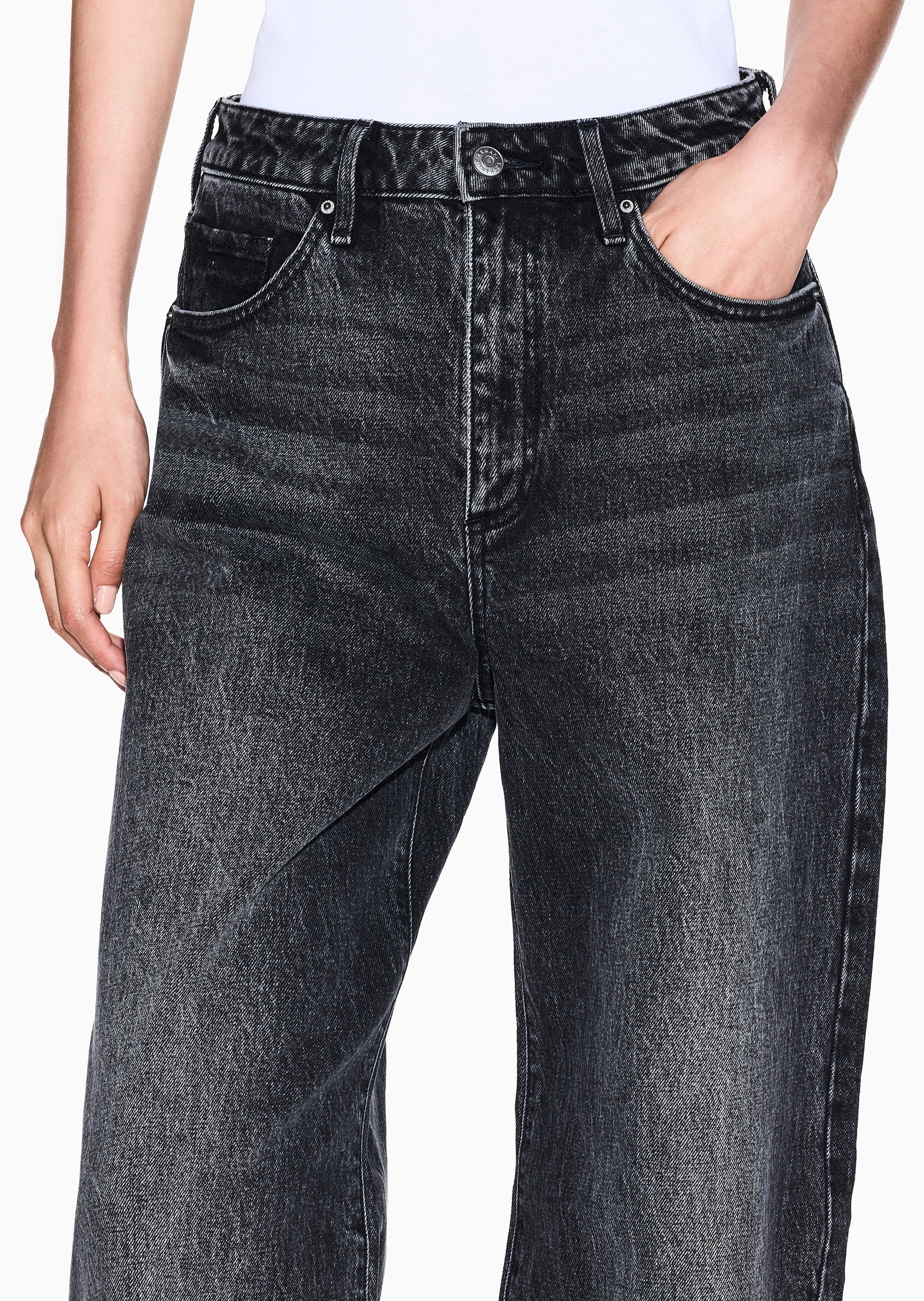 ARMANI EXCHANGE 女士纯棉微弹宽松高腰加长直筒牛仔裤