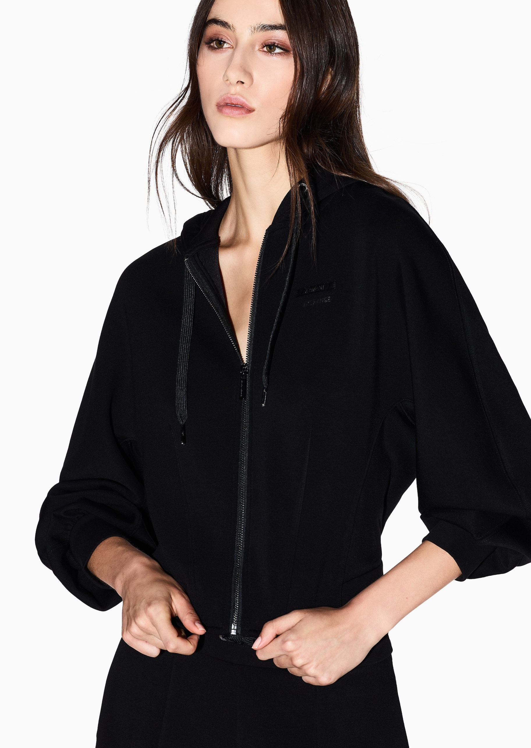 ARMANI EXCHANGE 女士修身长袖连帽拉链纯色重磅卫衣外套