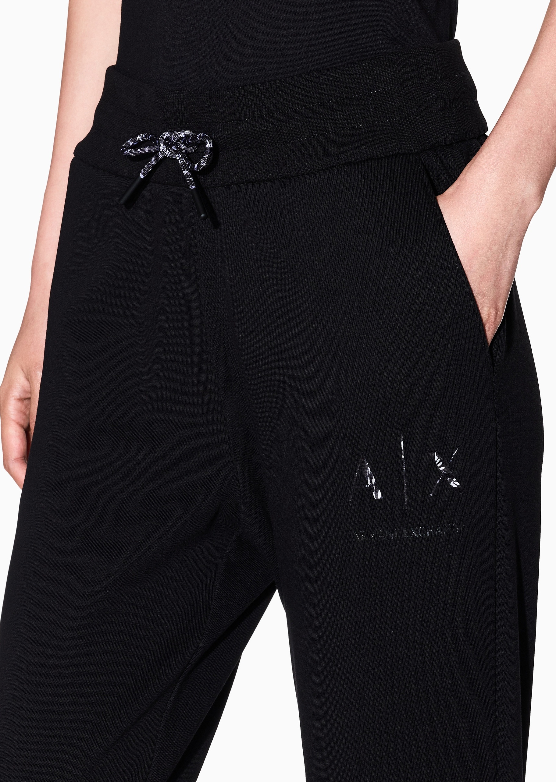 ARMANI EXCHANGE 女士全棉合身系带长款锥形束脚重磅慢跑卫裤