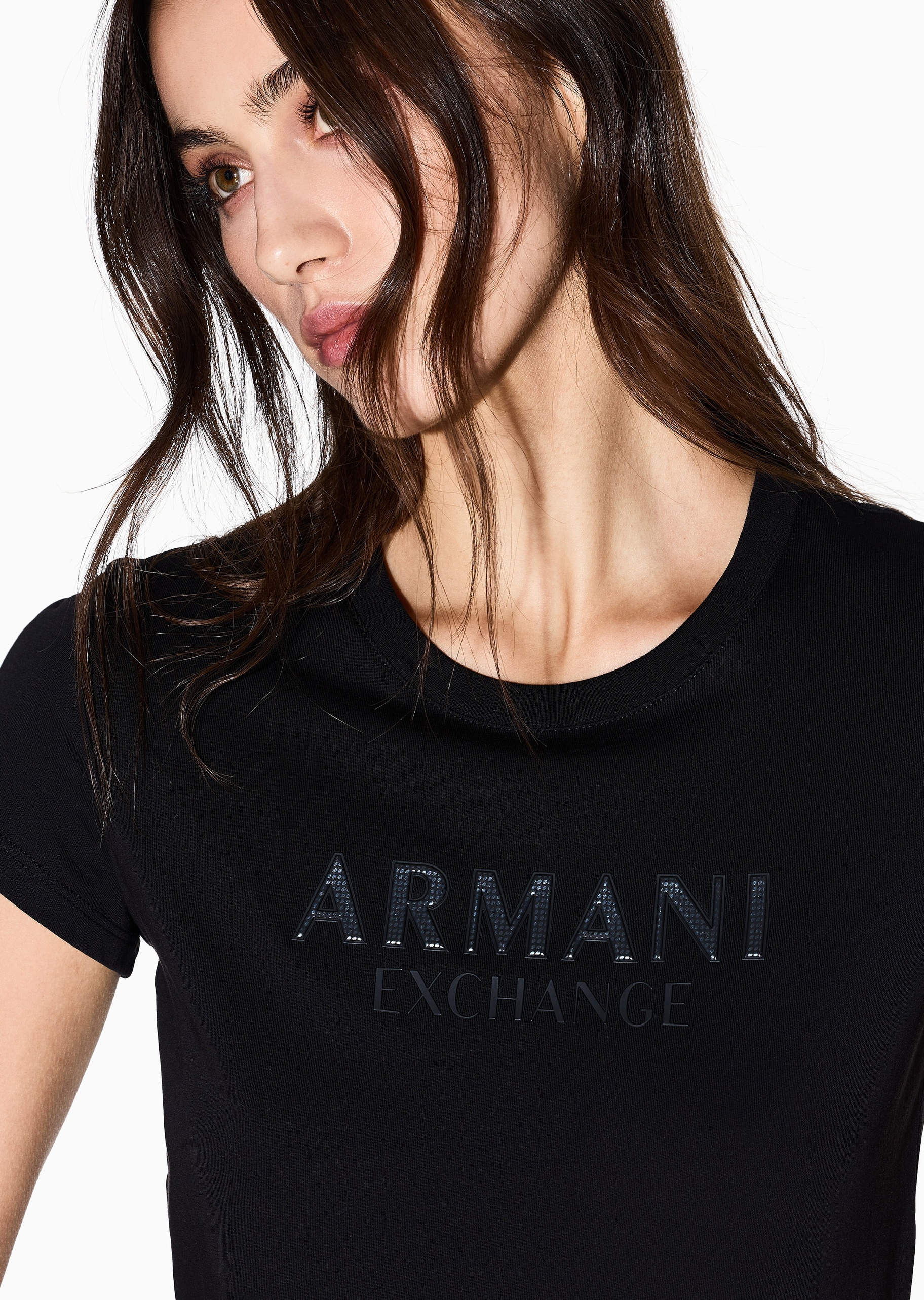 ARMANI EXCHANGE 女士全棉修身短袖圆领LOGO印花轻薄T恤