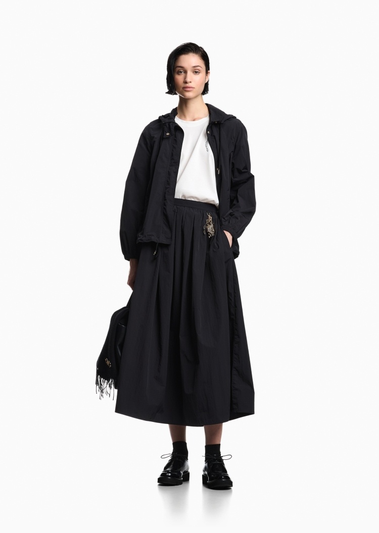 Emporio Armani 女士长款伞形褶裥纯色优雅时尚半身裙