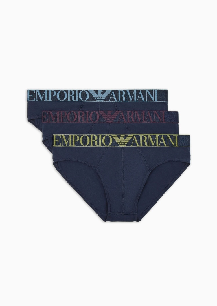 Emporio Armani 男士纯棉弹力合身松紧腰三角三条装内裤套装