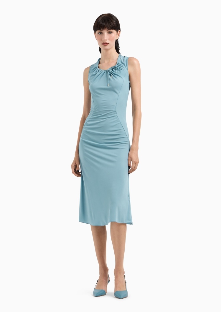 Giorgio Armani 女士人造棉修身无袖圆领优雅简约连衣裙