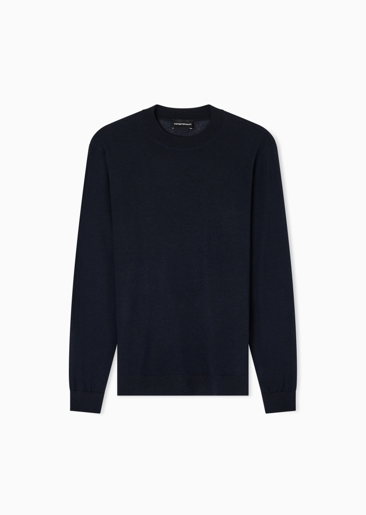Emporio Armani 男士圆领绵羊毛老钱风套头针织毛衣