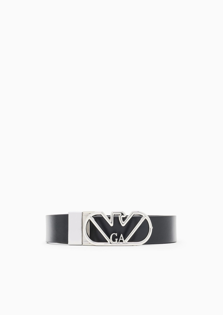 Emporio Armani 女士牛皮革双面两用经典鹰标板扣腰带